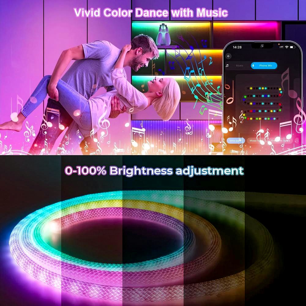 DC5V WS2812B WS28111 Round Reticulate Pattern Neon LED Strip 360 Degree Smart RGB Flexible Silicon Light Tape IP67 And 28Key Kit