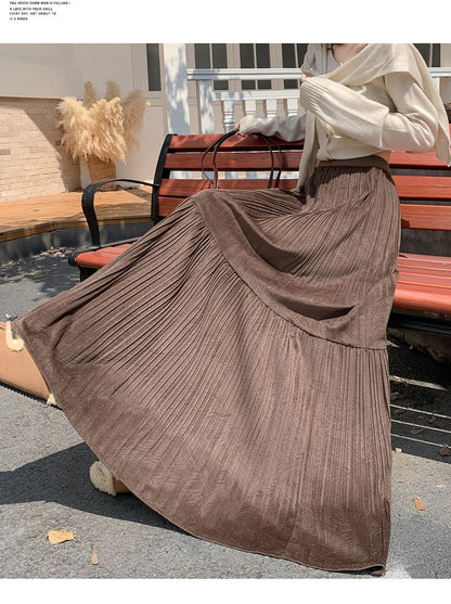 Pleated half skirt for women in autumn and winter 2025 new high waist slimming casual versatile A-line umbrella long skirt