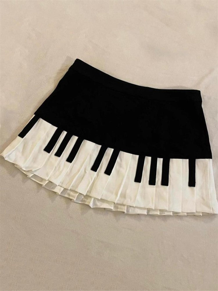 Spring Black White Spliced Women Short Skirt 2025 Y2k Slim Design Harajuku Mini