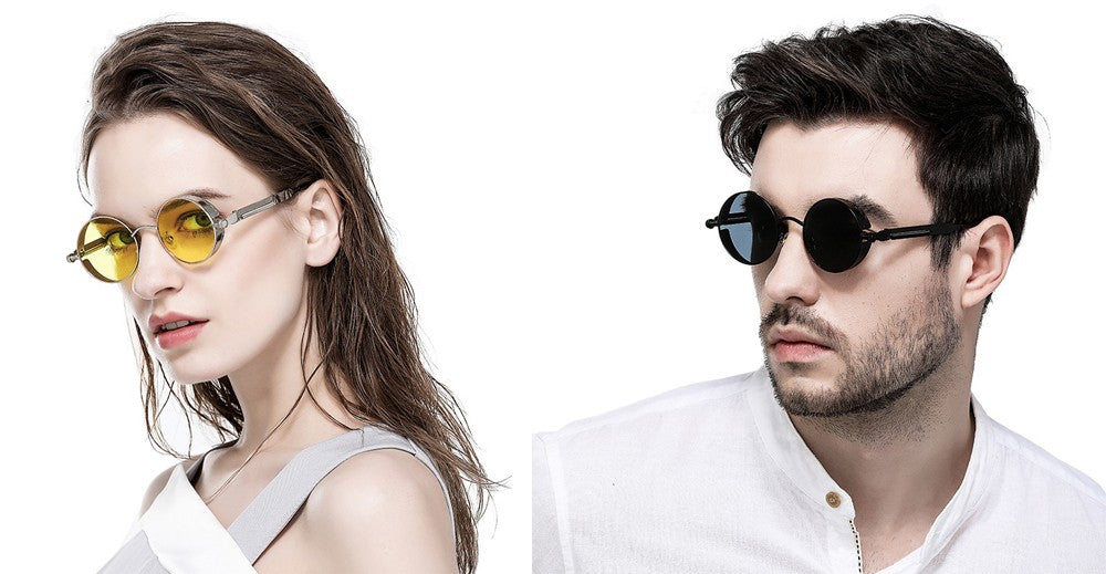 VIVIBEE Vintage Steampunk Red Sunglasses Men Round Punk Alloy Metal Retro Sun Glasses Women 2025 Goggles Gothic Style Shades