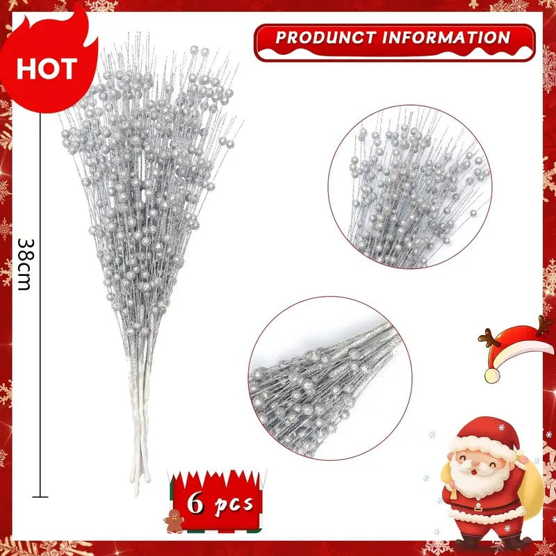 6pcs Christmas Decoration Pistachio Wedding Gift Gold Powder Berries Christmas Tree Handmade DIY Sequin Gold Powder Ball Bunch