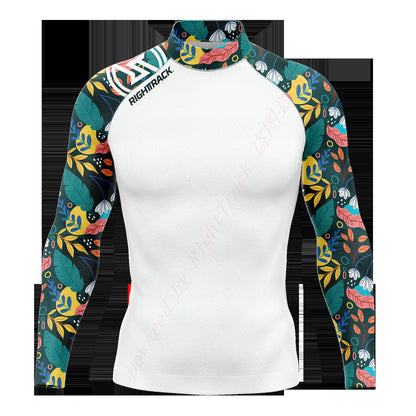 Hot Men's Surfing Shirt Nautical Diary Lycra Rashguard RIGHTTRACK For Surf Sportswear Beach UV Swimwear UPF50+ Clothes