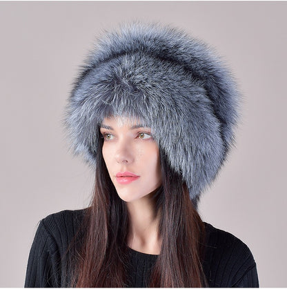 2025 Novo Estilo Chapéu Russo Ushanka de Pele de Raposa Natural Feminino Quente de Inverno Estilo Popular Fofo Boné Feminino com Cauda de Pele Real da Moda