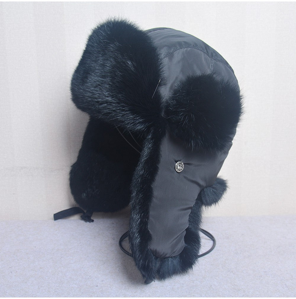 New Russia Winter Real fur Hat Men Outdoor Windproof Super Warm Real Rabbit Fur Bomber Hats Natural Soft Natural Rabbit Fur Caps