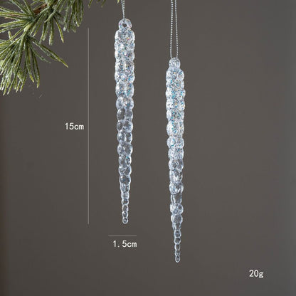 High Quality Crystal Clear Christmas Tree Ornaments Acrylic Glitter Icicle Decorations Transparent Hanging Party Holiday Decor