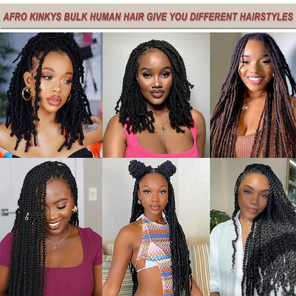 Cabelo Humano Afro Kinky Bulk QVR para Mini Twist, Tranças, Extensões de Dread Locs e Crochet, Cabelo Afro Kinky Cacheado Bulk para Dreadlocks 50g