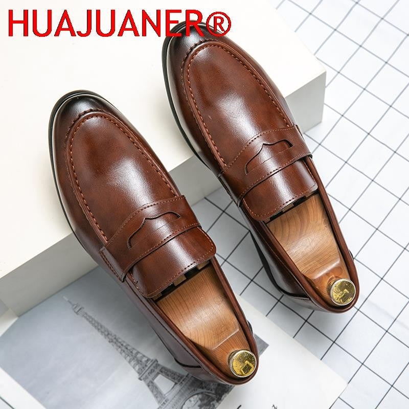 Spring Autumn Prom Evening Long Men's Casual Leather Loafers Male Slip on Flats Shoes Male Brogue Retro Upscale Comfy Shoes