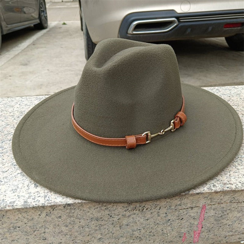 Chapéu Fedora de feltro liso com coroa em formato de gota para homens e mulheres novo cinto de couro Chapéu Panamá ????? ???????
