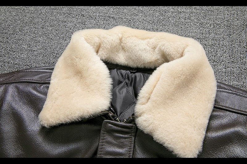 Air Force Flight Jacket Fur Collar Genuine Top Layer Cow Leather Jacket Men Black Brown Cow Coat Men's Winter Jacket ?? ??