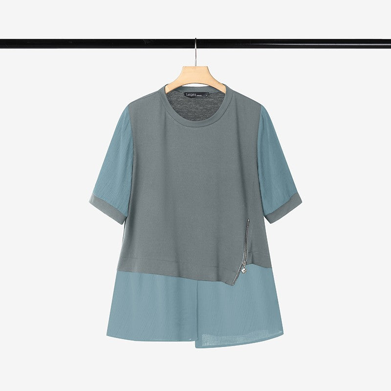 ZANZEA Women Summer Patchwork Blouse 2025 Casual O Neck Short Sleeve Tops Blusas Fashion Elegant Work Shirt Mujer Female Chemise