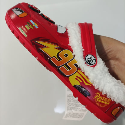 Pixar Relâmpago McQueen Desenho Animado Impermeável Adicionar Pelúcia Chinelos de Buraco Sandálias Ao Ar Livre Sandálias Casuais Inverno Quente Presente
