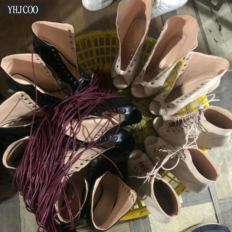 Novas Sandálias Femininas de Salto Alto Sexy Vazadas em Tela Tendência da Moda Verão Conforto Peep Toe Botas Stilettos Jazz Dance Tamanhos Grandes