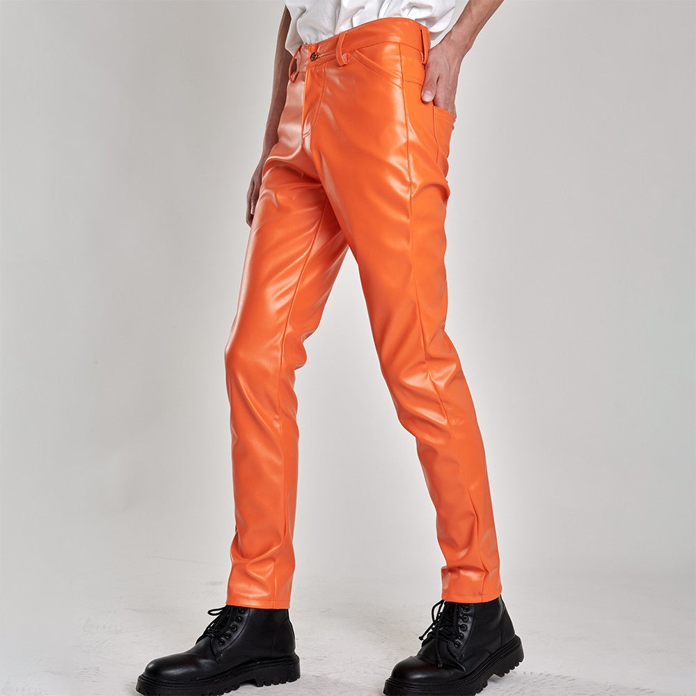 Men's Leather Pants Skinny Fit Stretch Fashion PU Leather Trousers Nightclub Party & Dance Pants Thin