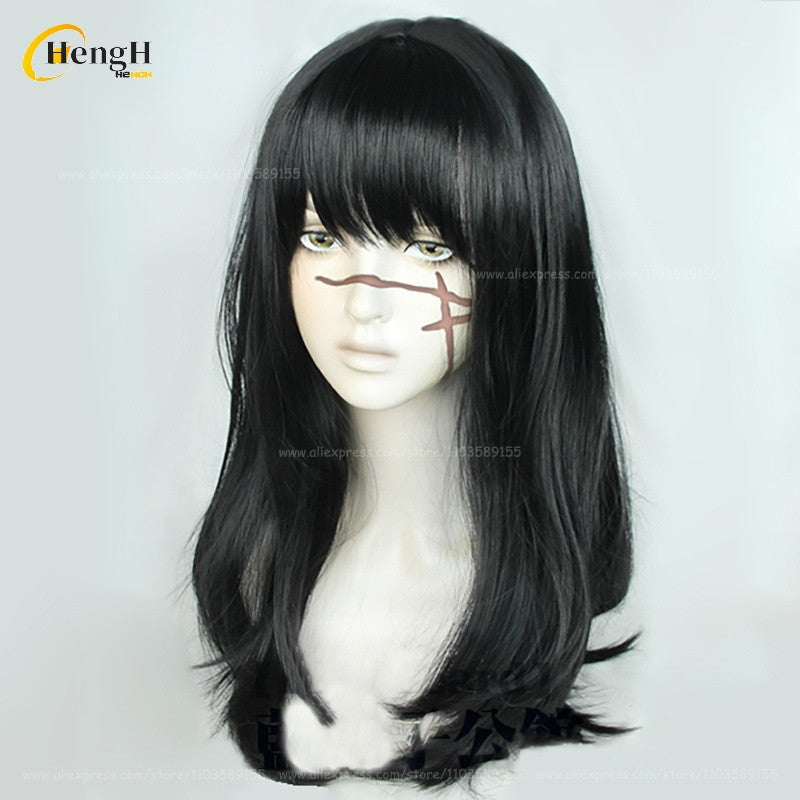 2 Estilos Mitaka Asa Peruca Sintética Anime Longa 65cm Preta Perucas Cosplay Com Adesivo Resistente Ao Calor Cabelo Festa Perucas Unissex + Touca de Peruca