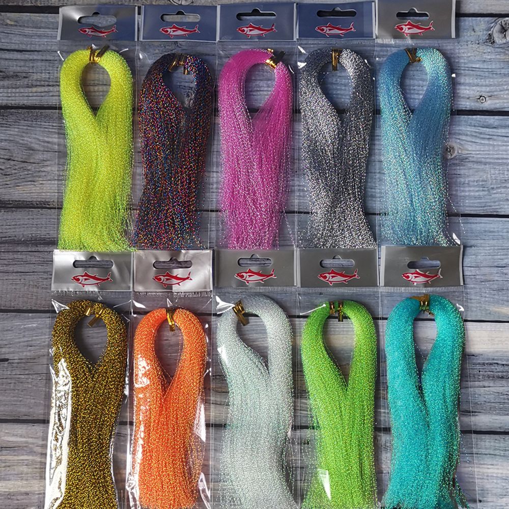 Pacote com 3 ou 10 unidades de 300 fios de tinsel torcido para iscas de pesca com mosca, linha de amarração, flash de cristal brilhante, material DIY