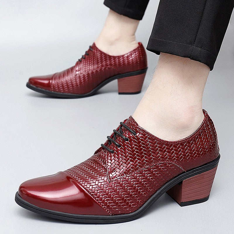 Men's Leather Shoes Banquet Dress Shoes Formal Occasions Men's Business Leather Shoes Office Red High Heels Pointed Shoes