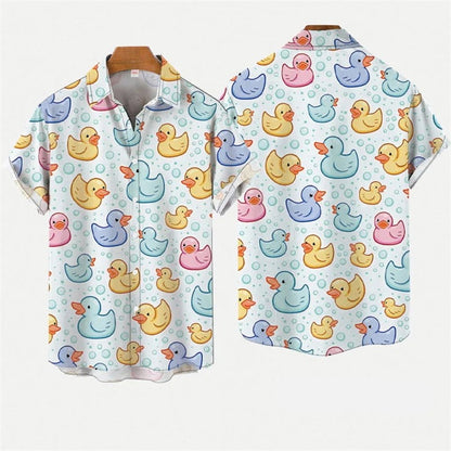 Yellow Rubber Duck Cute Cartoon Hawaiian Shirts Unisex Hot Summer Leisure Lapel Button Shirt Hip Hop Street Beach Blouse Top