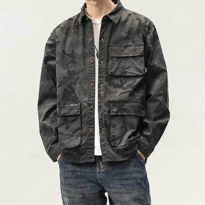 New Men Spring Long Sleeve Camouflage Cargo Casual Lapel Blouses Men High-Quality Design Outdoors Brand Clothing Shirt Male Coat