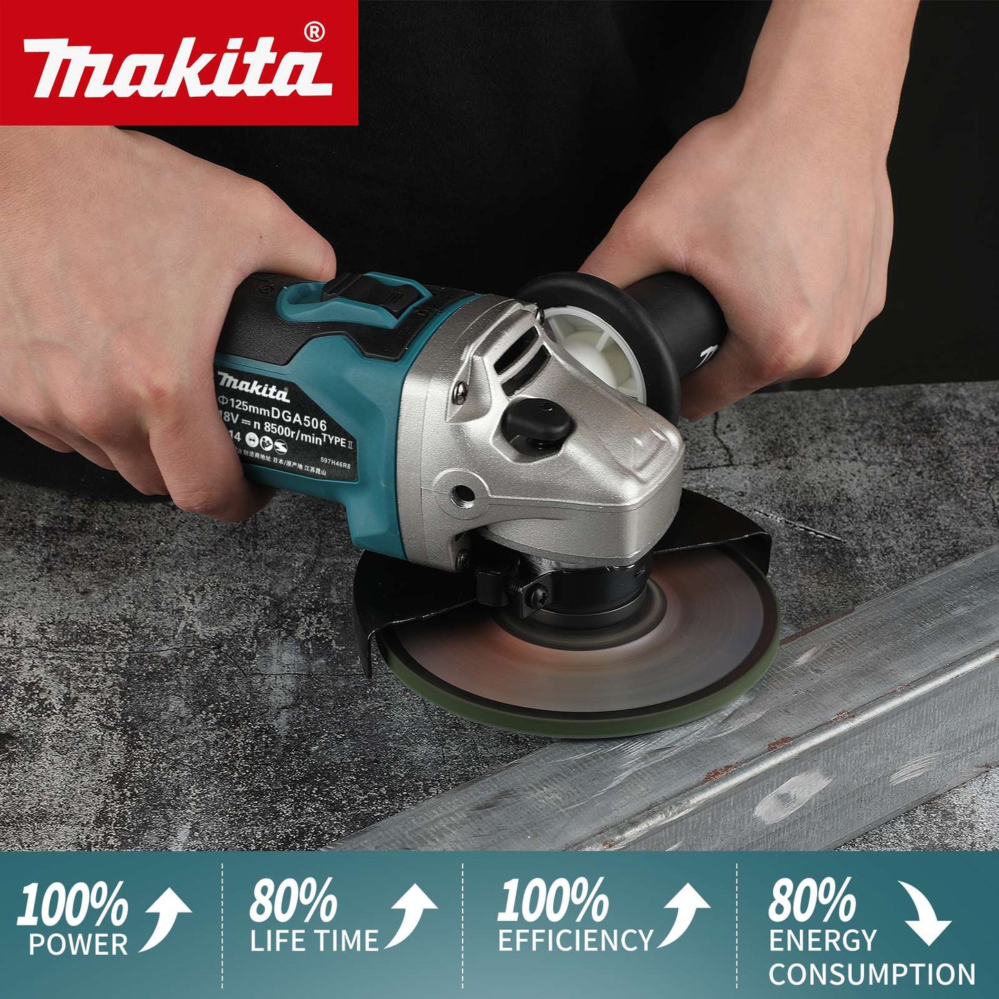 Lixadeira Angular a Bateria Makita DGA506 18V 125mm, Máquina de Polimento Elétrica, Esmerilhadeira e Cortadora de Metal sem Escova