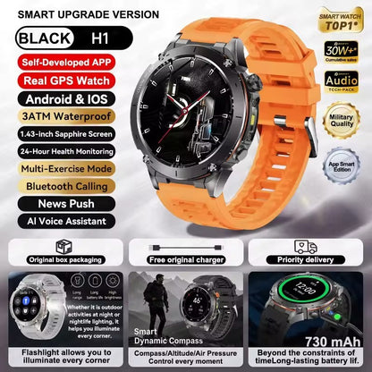 Smartwatch GUHUAVMI IOS Ultra GPS 2025 Novo à prova d'água 10ATM Bússola GNSS de banda dupla integrada Esportivo Militar Masculino Pulseira para NATAÇÃO