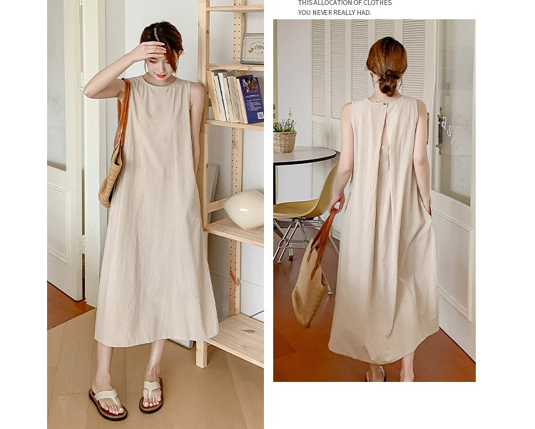 NYFS 2025 Summer New Korea Woman Dress Vestidos Robe Elbise Loose Plus Size Solid Sleeveless Backless Long Dress L-4XL