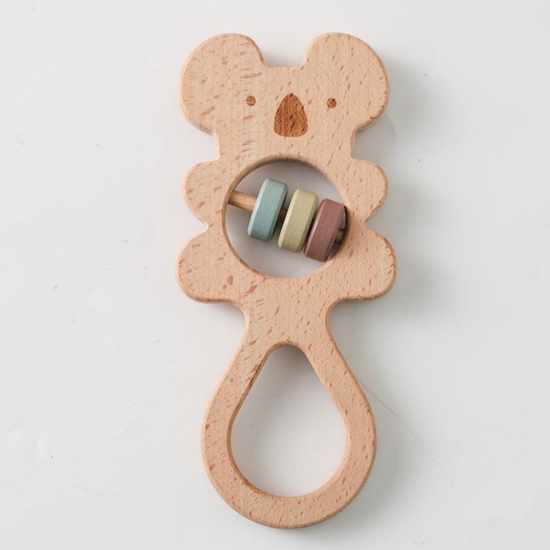 Baby Wooden Koala Hand Rattles Teether Toys Wooden Ring Montessori Toys Owl Shape Musical Rattle  for Baby Gifts Teething Toys