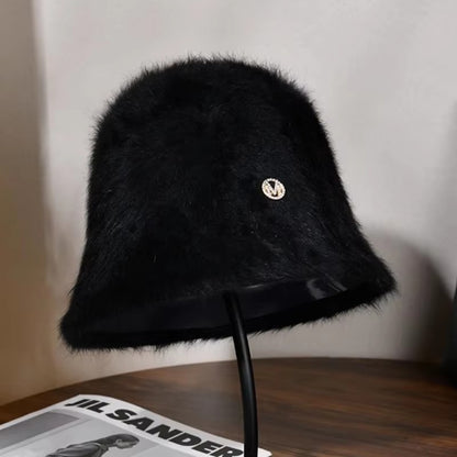 Coreia Designer M Bucket Hat Feminino Quente Pelúcia Angola Coelho Pelo Chapéu Senhora Outono Inverno Ins Moda Chapéu Bacia Retrô Fofo Panamá
