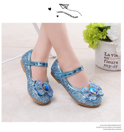 Disney Frozen Princess Elsa Cartoon Soft Sole Sandals Baby Girl Princess Shoes Crystal Shoes Children Flat Girl Leather Shoes
