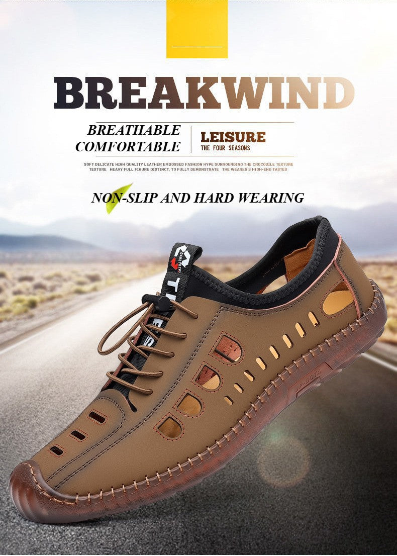 Summer Men's Leather Sandals Tendon Sole Slip on Flat Casual Sandals Outdoor Beach Sandal Shoes for Men Sandalias De Hombre 2025