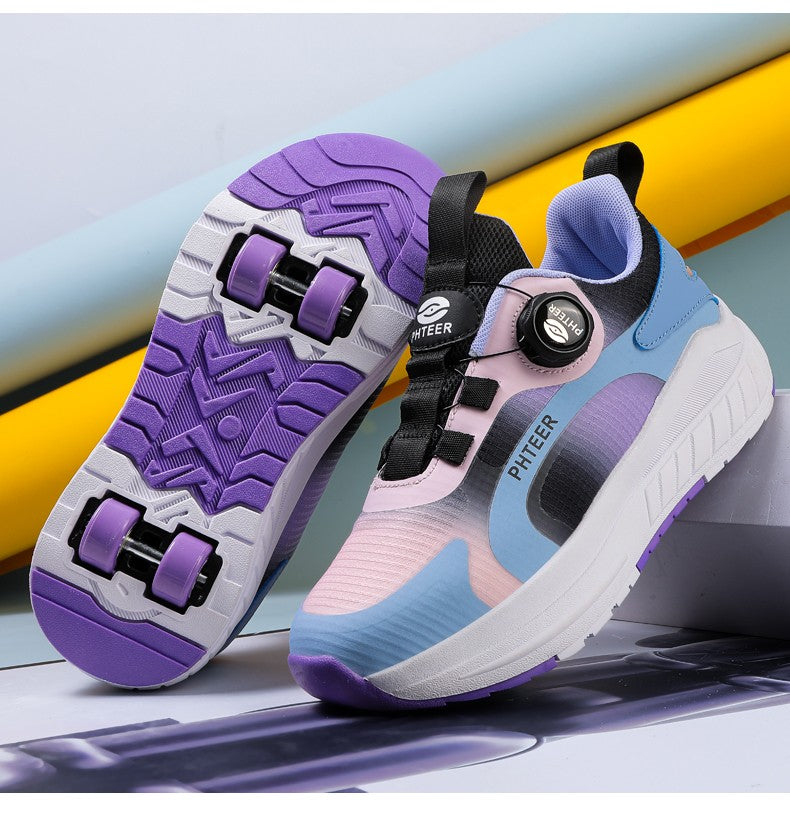 Kids Two Wheels Roller Skating Shoes With Light Magic Stick Walking Shoes Detachable Wheels Roller Skate Shoes For Teenagers