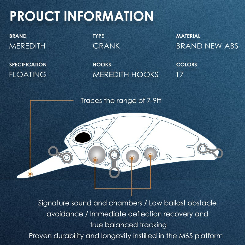 MEREDITH JERK CRANK M65 8A 14g Hot Model Isca de Pesca Artificial Rígida 11 Cores Wobbler Minnow Profissional de Qualidade Profundidade 2.0-2.5m