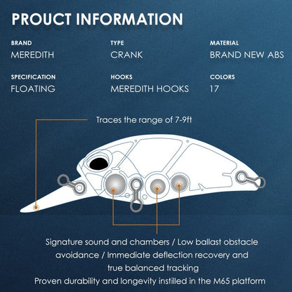 MEREDITH JERK CRANK M65 8A 14g Hot Model Isca de Pesca Artificial Rígida 11 Cores Wobbler Minnow Profissional de Qualidade Profundidade 2.0-2.5m