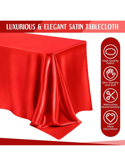 1pc Red satin tablecloth Birthday wedding banquet restaurant festive party served with dining table cover