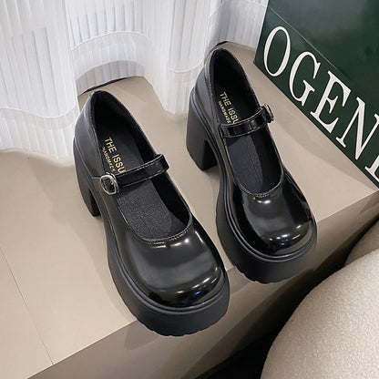 Sapatos Mary Jane Pretos de Salto Agulha Feminino 2023 Gótico Plataforma Grossa Bombas Sapatos Femininos Plus Size com Fivela no Tornozelo para Festa Lolita 42