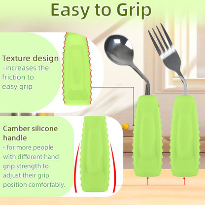 Ehucon Conjunto de Colher e Garfo Antiderrapante com Ângulo e Boca Pequena, Alças de Fácil Manuseio para Parkinson, Idosos, Tremores nas Mãos, Demência