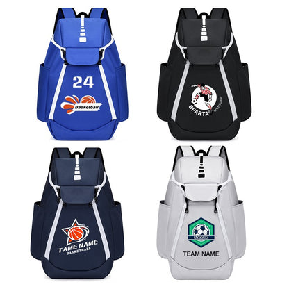 Mochila de basquete de grande capacidade com logotipo personalizado, bolsa de treinamento multifuncional para atividades ao ar livre com número impresso, bolsa esportiva de basquete e futebol
