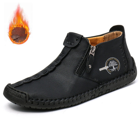 Men'S Fall And Winter Outdoor Padded Warm Leather Stitching Zipper Fashion Low Ankle Boots Composite Slip On Work Boots Botas