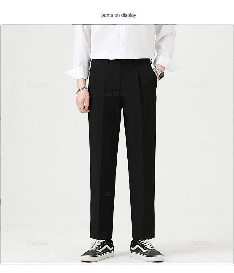 Brand Clothing Smooth Suit Pants Men Business Thin Formal Ankle Length Work Pant Korean Casual Long Trousers Male Oversized 40