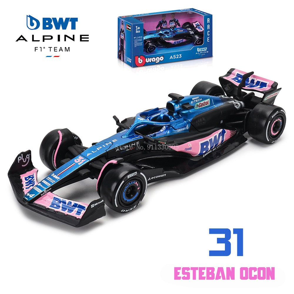 Bburago 1:43 F1 Aston Martin Aramco F1 Team AMR23 2023 #14 Alonso #18 Stroll Carro de Liga Metálica Modelo Fundido Colecionável