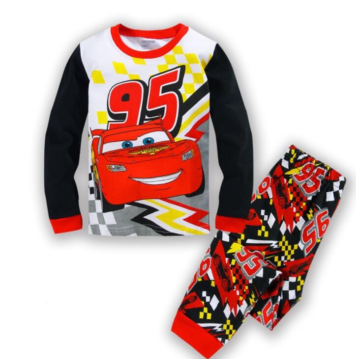 Kids Pajamas Sets Baby Girls and Boys Lightning Mcqueen Pyjamas Cotton Clothes 95 Car Cartoon Long sleeve T-shirt+Pants pyjama