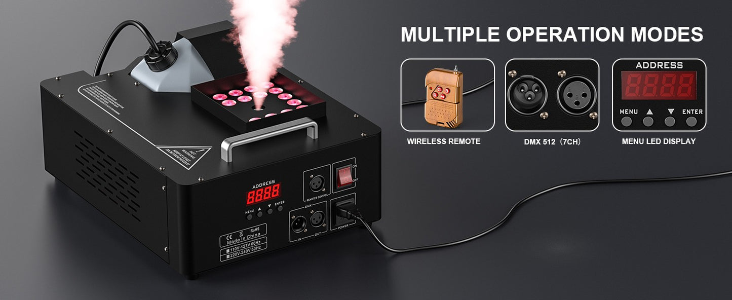U'King 1500w Fog Machine RGB 3IN1 24LED Vertical Smoke Machine Stage Lighting  Spray Fogger For Halloween Wedding Disco Party