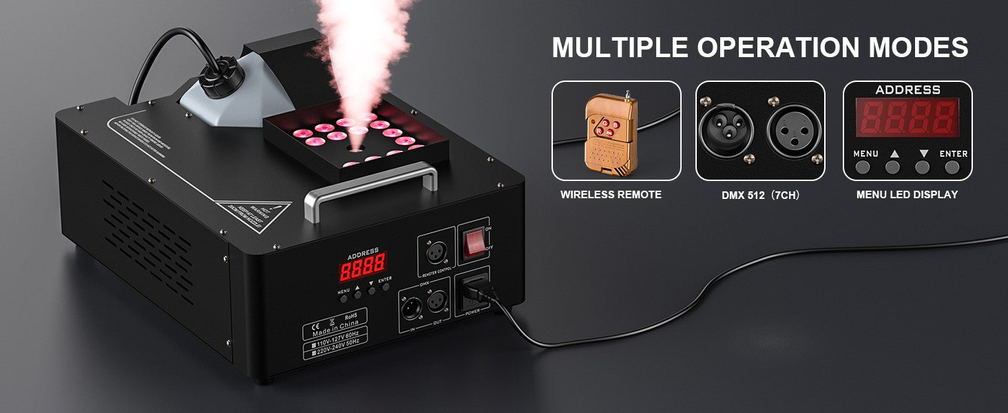 U'King 1500w Fog Machine RGB 3IN1 24LED Vertical Smoke Machine Stage Lighting  Spray Fogger For Halloween Wedding Disco Party