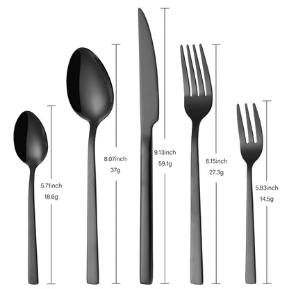Black Cutlery Stainless Steel Western Tableware Mirror Knife Fork Spoon Dinnerware Kitchen Utensils 1/2/3/4/5 Set Flatware