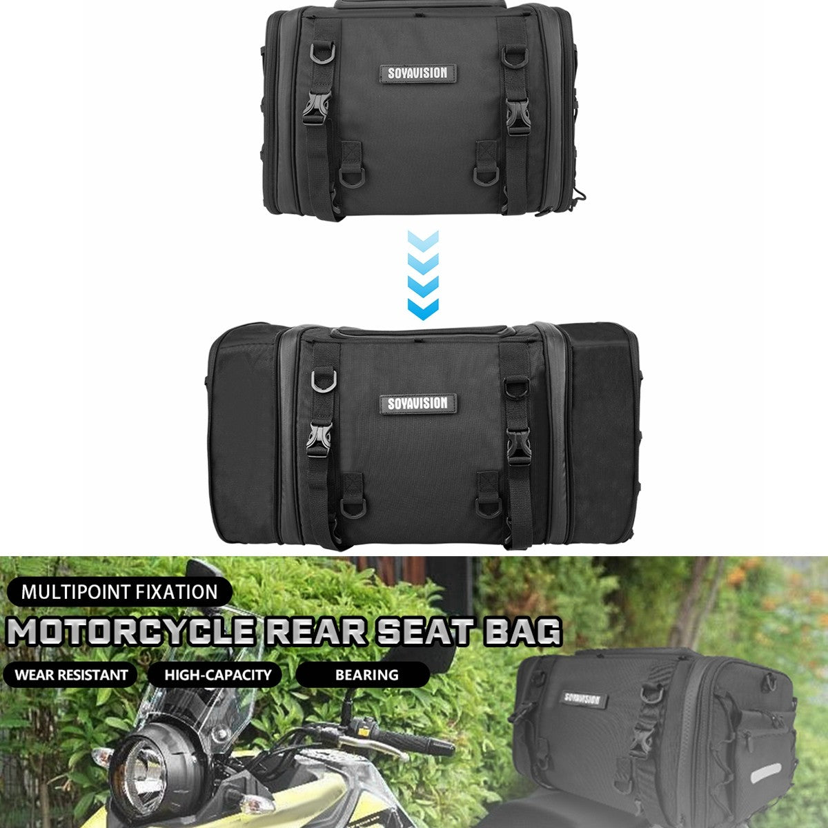 Motorcycle Tail Bag Waterproof 20L-60L Expandable Back Seat Saddle Bag Luggage Pannier Motorcycle Accessories Rider Backpack