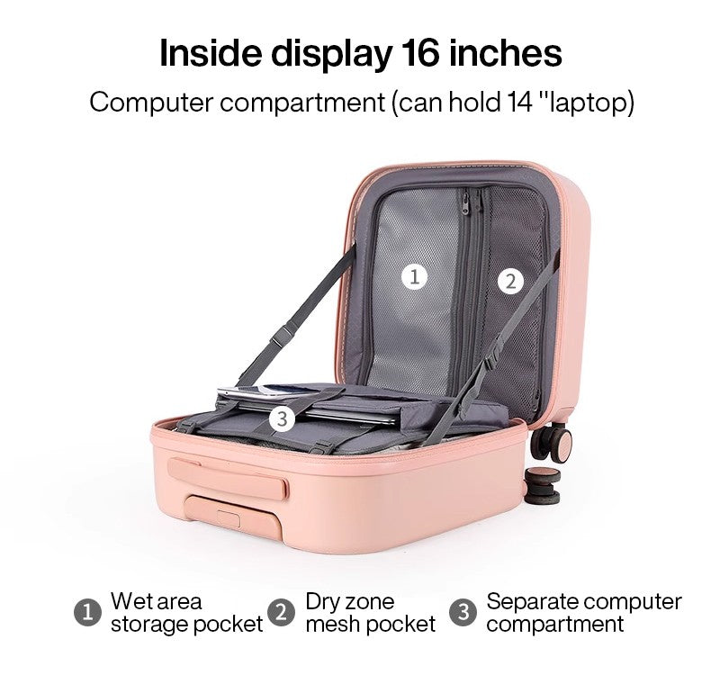 Mixi Carry On Suitcase 16 Inch Men Boarding Cabin Women Luggage Rolling Spinner Wheels Travel Bag 34L 100% PC Lightweight