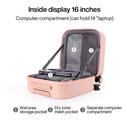 Mixi Carry On Suitcase 16 Inch Men Boarding Cabin Women Luggage Rolling Spinner Wheels Travel Bag 34L 100% PC Lightweight