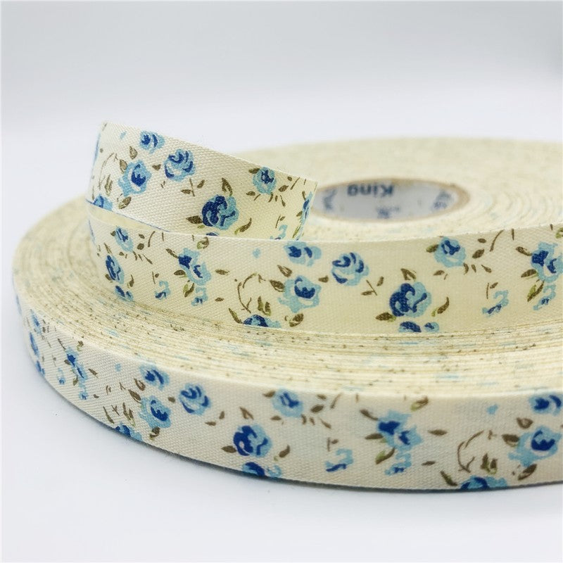 5yards/Lot 15mm Printed Flower Cotton Ribbon Handmade Design For Christmas Decoration DIY Apparel Sewing Fabric