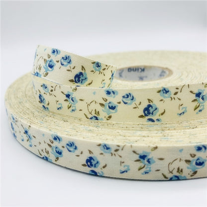 5yards/Lot 15mm Printed Flower Cotton Ribbon Handmade Design For Christmas Decoration DIY Apparel Sewing Fabric
