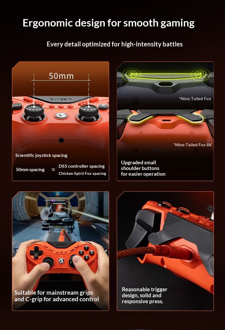 GameSir T3 Pro 8k Nine-Tailed Fox Wired Esports Controller for PC/Switch – JS13Pro TMR Joystick Hall Effect Triggers