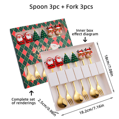 Christmas Themed Cutlery Gift Set 2/4/6pcs Stainless Steel Forks Spoons for Dessert, Creative Holiday Tableware Coffee Tea Party